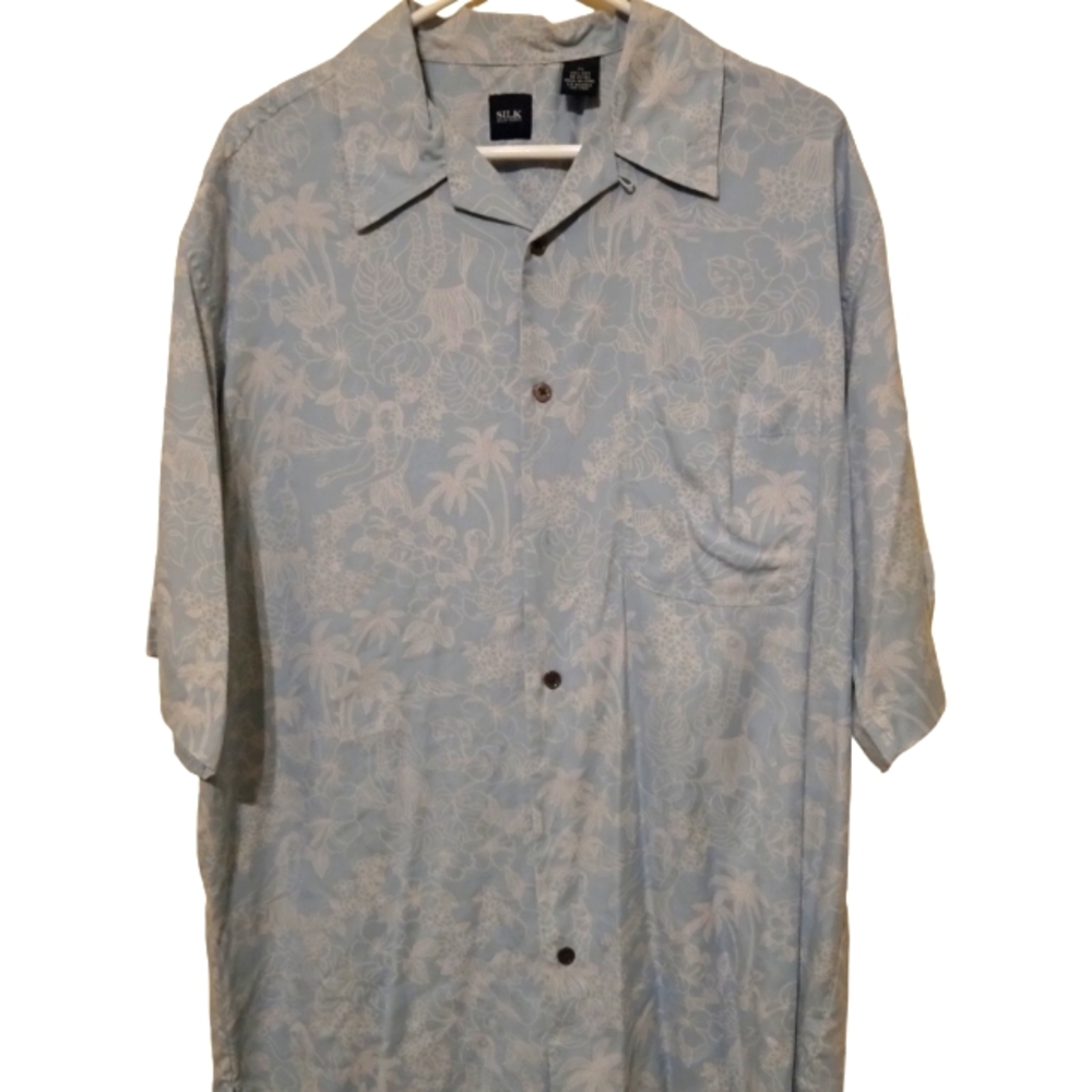 Silk Icon Men's Tropical Hawaiian 100% Silk Button Down Shirt Size XL